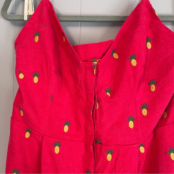 Farm Rio Embroidered Pineapples Red Jumpsuit size L linen blend halter top - Picture 5 of 16
